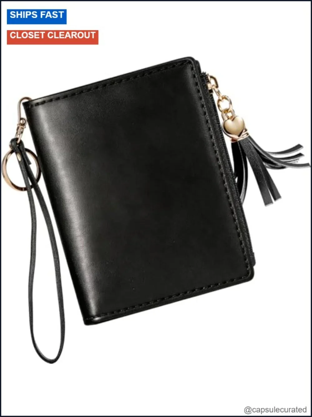Women's RFID Slim Wallet with 8 Card Slots, Snap Closure, Keychain Tassel